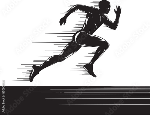 Dynamic athlete sprinting forward with speed lines