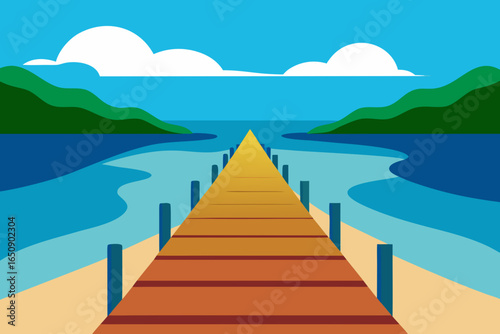 Scenic Boardwalk by the Shore Vector