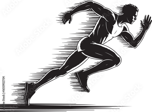 Dynamic sprinter bursts forward with speed and determination