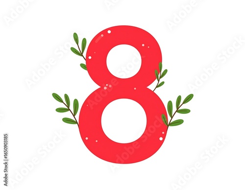 Floral adorned numeral eight composition evoking themes of celebration and springtide freshness
