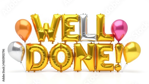 Colorful Celebration with Balloon Decoration and Well Done Message