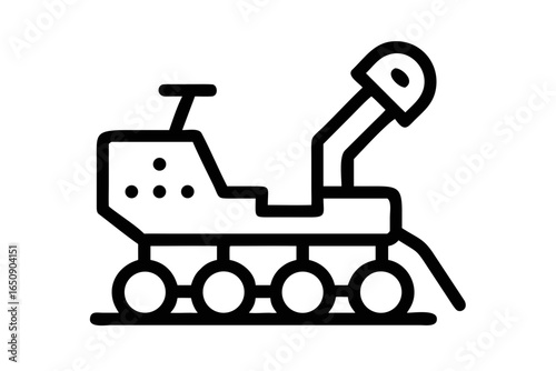 Outline drawing of a six-wheeled Mars rover with a robotic arm space exploration