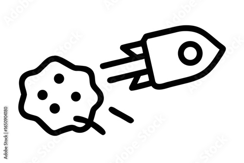 Outline icon of a comet with a textured surface and trailing motion asteroid space