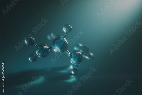 Striking 3D illustration of a cortisol molecule on a blue gradient background, ideal for scientific, medical, and commercial design projects