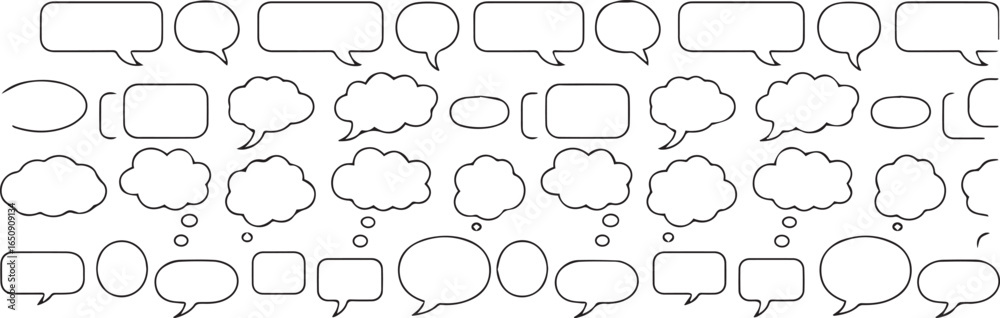 Obraz premium Speech and thought bubble icon set, dialog cloud, text box, comic speech bubbles, chat, communication symbols, outline vector