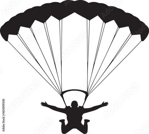 Skydiver descends gracefully under open parachute