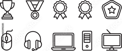 Assortment of Black and White Icons for Awards Technology and Gaming trophy medal