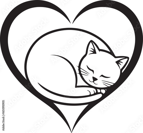Adorable sleeping kitten nestled in a loving heart design