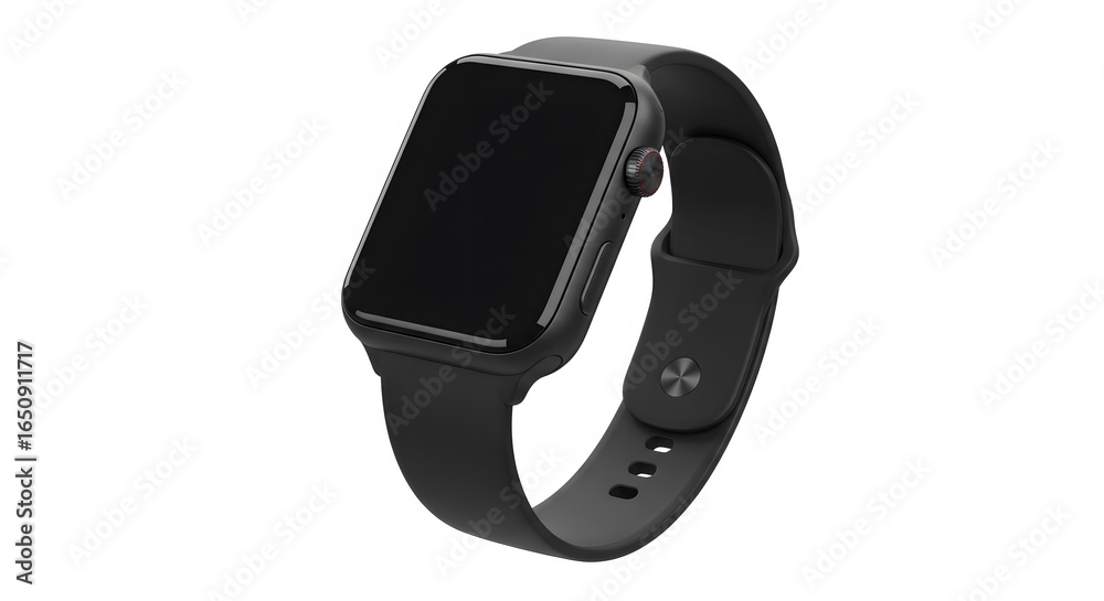 A black smart watch with a blank screen and black band on a white background A black smart watch with a blank screen and black band on a white background