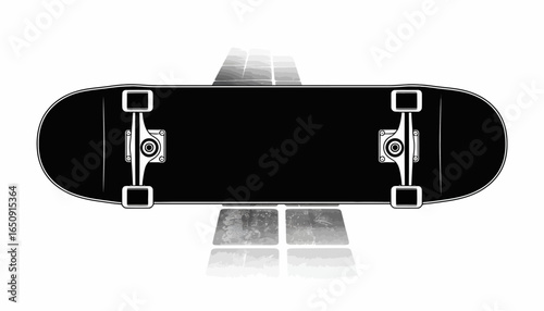 A minimalist skateboard design presented with retro aesthetics, symbolizing freedom and youthful spirit intertwined with a sense of nostalgia and contemporary style.