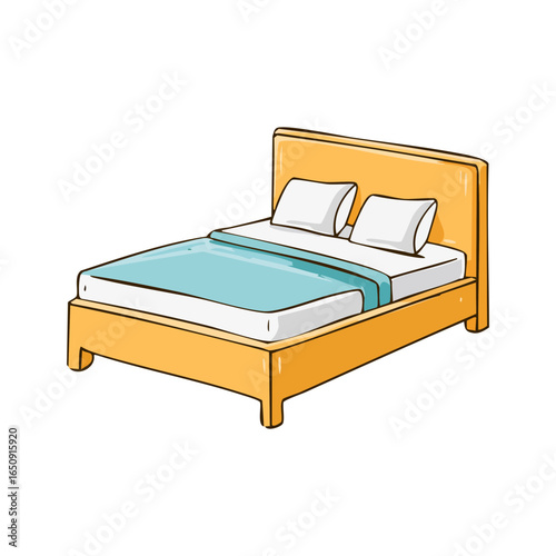 Wooden bed with pillows illustration