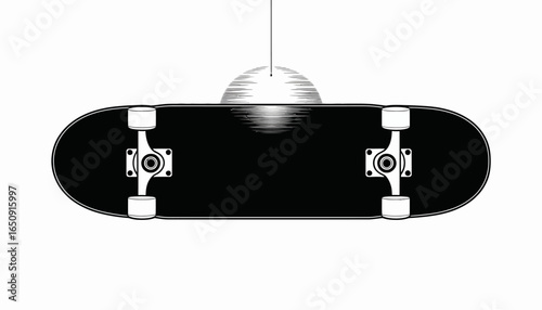 A unique visualization of a skateboard interacting with a disco ball, merging sport with party culture and offering a playful representation of youthful exuberance and fun.