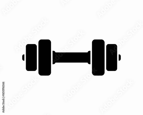 Black silhouette of a dumbbell isolated on a white background isolated on white background