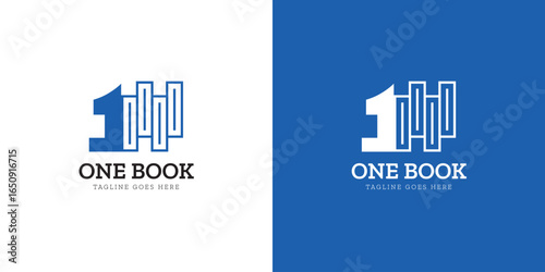 Creative and modern "One Book" logo design with abstract maze-like lines, minimalist branding for educational, publishing, or digital platforms in blue and white color scheme.