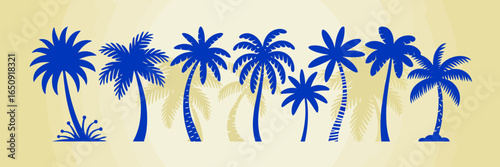Discover a colorful array of palm trees beautifully silhouetted against a soft gradient background, capturing the essence of a tropical dreamscape for seaside inspirations.
