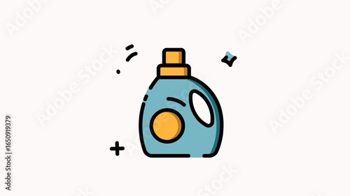 Cartoonstyle laundry detergent bottle, perfect for household product promotions or cleaning service advertisements in playful and eyecatching designs.