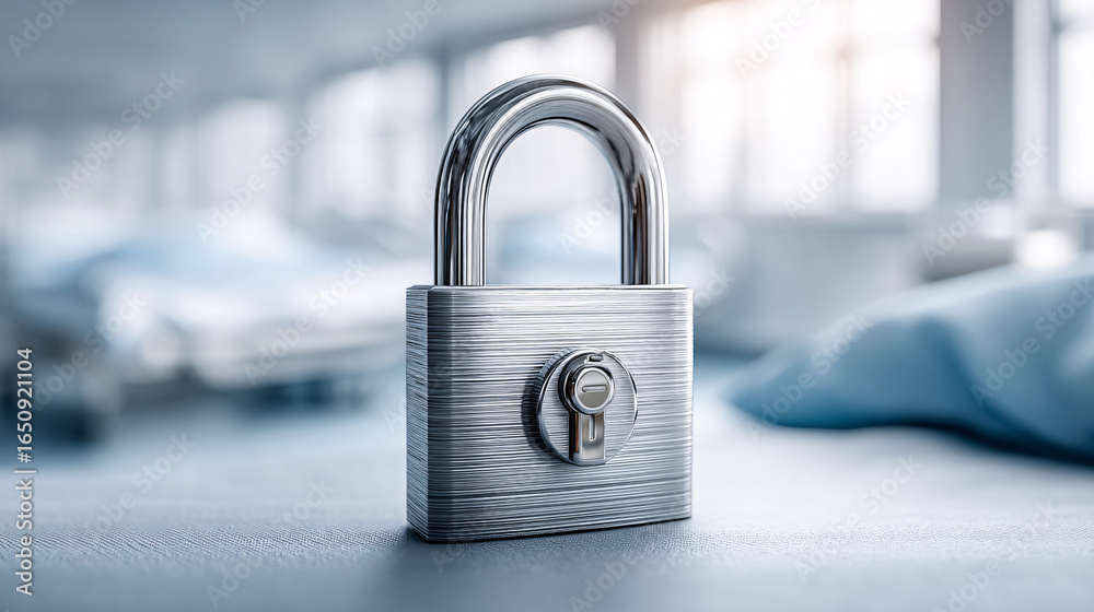 Fototapeta premium Padlock Security in Hospital Room Data Protection and Privacy Concept for Healthcare