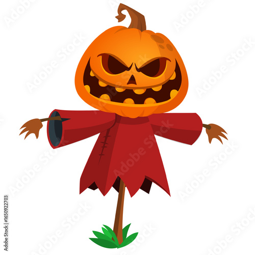 Cartoon funny Halloween pumpkin head face scarecrow expression. Vector illustration of jack-o-lantern monster character design with carved emotion