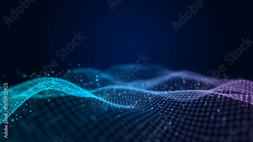 Futuristic sound flow wave. Equalizer for music. Data transfer. 3D rendering.
