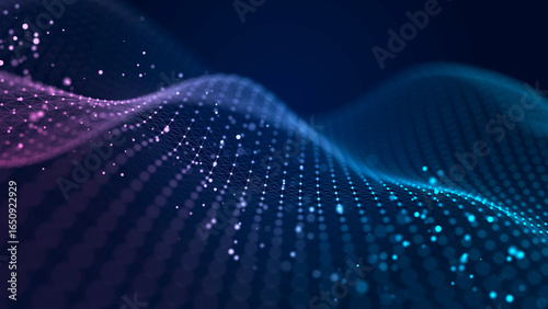 Futuristic abstract mesh. Wave with the connection of dots and lines. 3D rendering.
