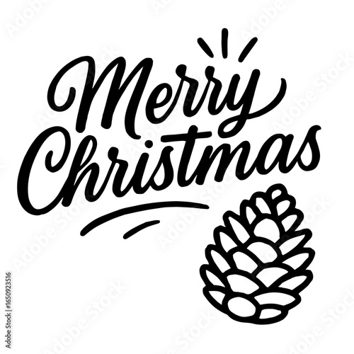 Festive Christmas message and pinecone icon, conveys holiday cheer and good wishes. The calligraphy embodies holiday warmth. vector illustration
