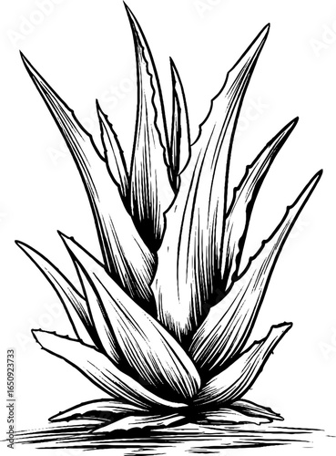 Vintage aloe vera plant engraving design for botanical art and natural remedies