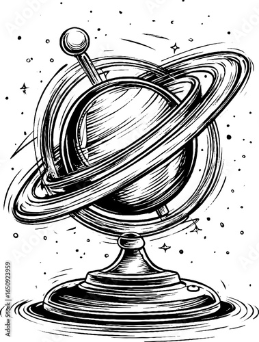 Vintage engraved illustration of an armillary sphere design for posters and cards