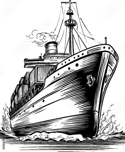 Vintage cargo ship engraving for nautical design and decor