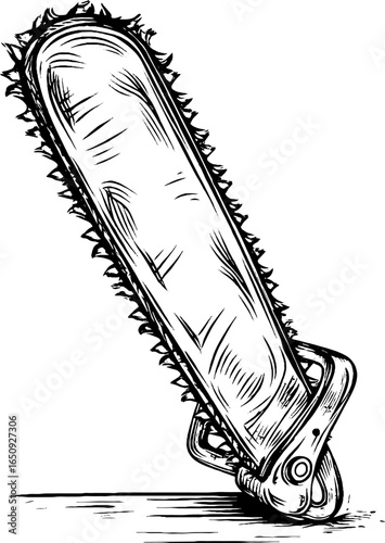 Vintage hand drawn engraved illustration of crosscut saw for retro design