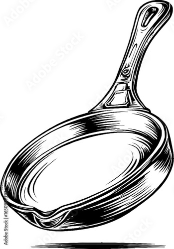 Vintage hand-drawn engraving of frying pan – retro cooking concept design for kitchen decor