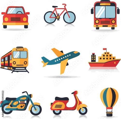 isolated need kinds of transportation icons, flat simple design - vector