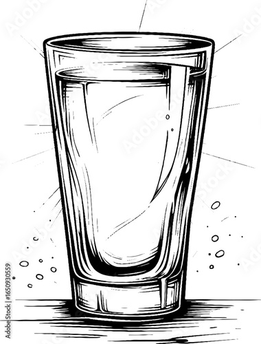 Vintage hand drawn highball glass engraving for retro bar design