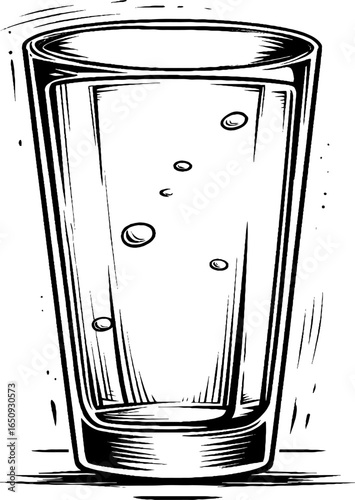 Vintage engraved illustration of highball glass with bubbles for retro design