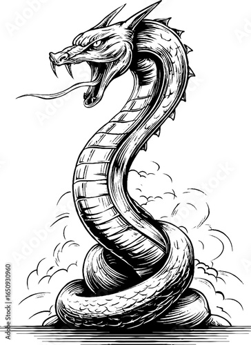 Mythical hydra design with bold black lines for posters and cards