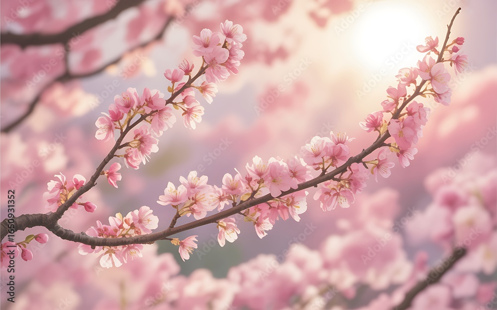 Beautiful Cherry Blossom Branches with Soft Sunlight – Romantic Spring Sakura Background Beautiful Cherry Blossom Branches with Soft Sunlight – Romantic Spring Sakura Background