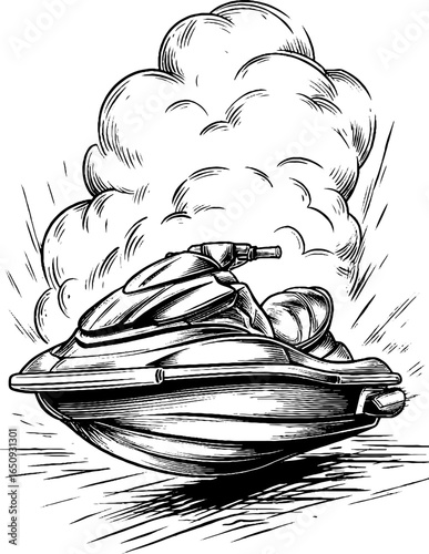 Vintage hand-drawn jet ski illustration for retro design