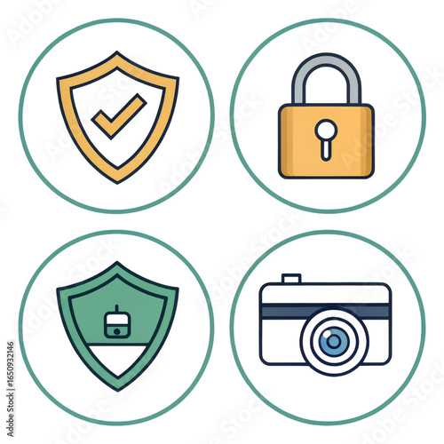Free Download Security Icons Set 4 Flat Circle Badges, Isolated on Transparent Background, Safety, Protection, Privacy, Security, Icon, Design - GFXLoad