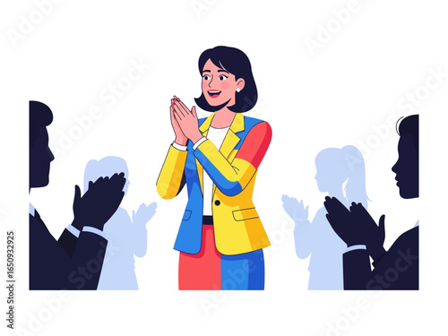 Applause of success: Illustrative image of a business person clapping as they receive applause, a symbol of recognition, triumph and support.