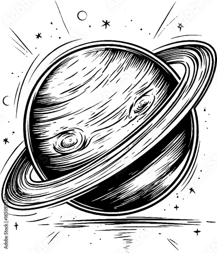 Engraved illustration of planet mars in vintage sketch style for retro design