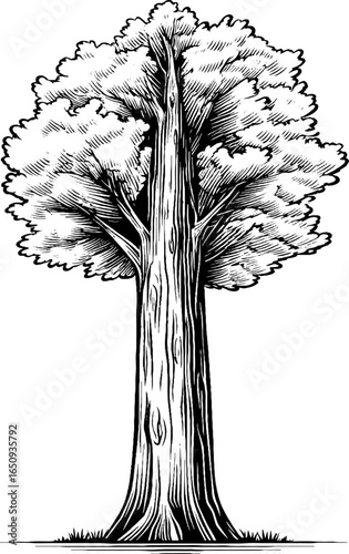 Vintage hand drawn engraved illustration of poplar tree silhouette for retro design