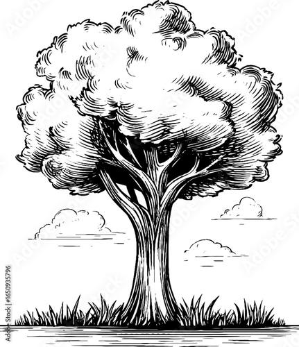 Vintage hand-drawn poplar tree illustration for nature-themed design
