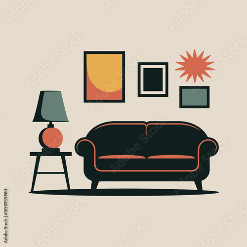  Furnishing Abundance: Modern illustration of a assortment of comfortable armchairs and sofas alongside table lamps with elegant simplicity.