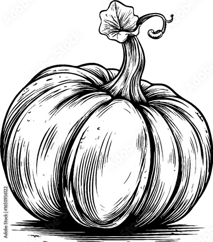 Vintage engraved pumpkin sketch for autumn and halloween design