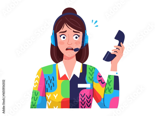 Overwhelmed Support: An illustration captures a customer support representative, exhibiting visible stress while holding a disconnected phone receiver, conveying the emotional strain of the job.
