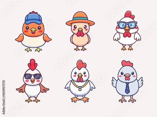 Cute Chicken Character Icon Collection
