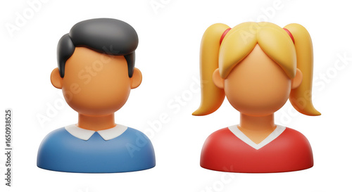 3d male and female avatars isolated on transparent background