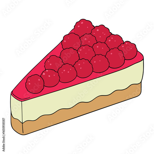 A delicious slice of raspberry cake, soft and fluffy, layered with sweet raspberry filling and a light dusting of powdered sugar, perfect for dessert lovers.
