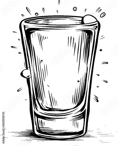 Vintage hand drawn engraved illustration of shot glass silhouette for retro design