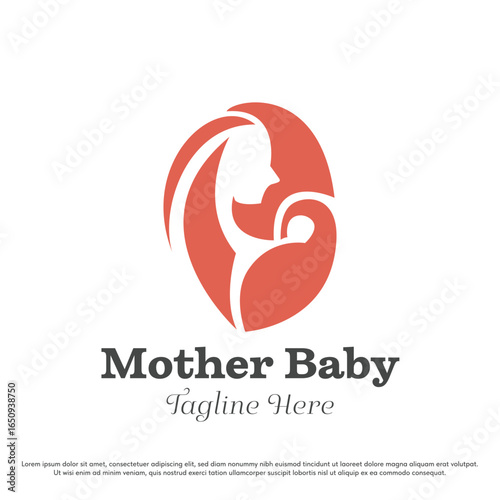 Mother and child logo design illustration vector. Illustration of a mother carrying a child. Mother parenting maternal care support symbol icon.