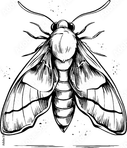 Intricate engraving of silkworm moth for retro design and decor concepts